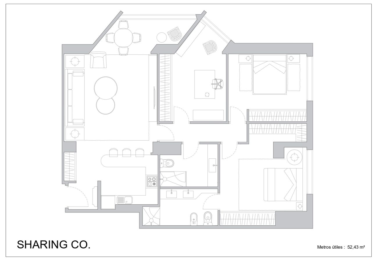 Apartamento en Madrid -  Apt 2 hab. en Paseo De la Castellana Sharing Co.  