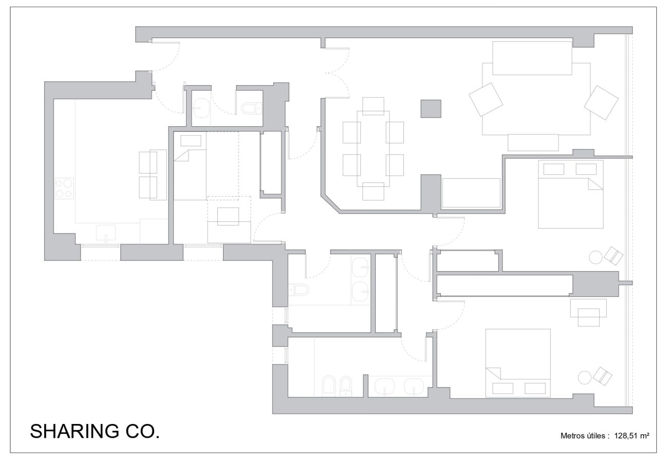 Apartamento en Madrid - Apartamento 3 habitaciones en La Castellana Sharing Co 